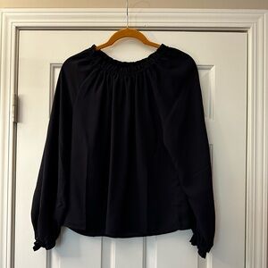 Ann Taylor Long Sleeve High Neck Blouse, Black, Size XS